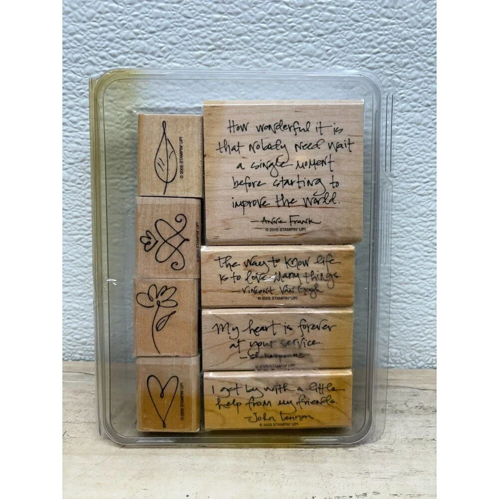 2005 Stampin Up Sage Advice Set Of 8 Wood Monted Rubber Stamps